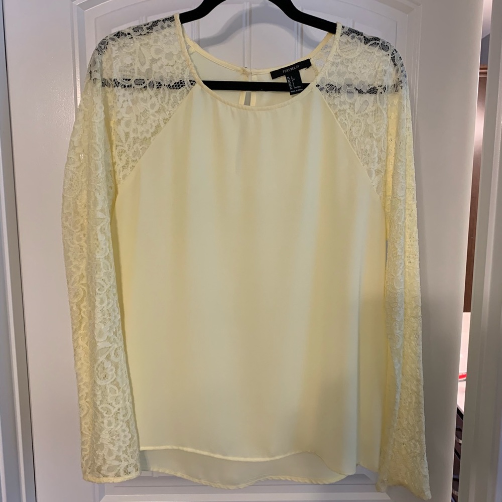 Light yellow lace and sheer blouse